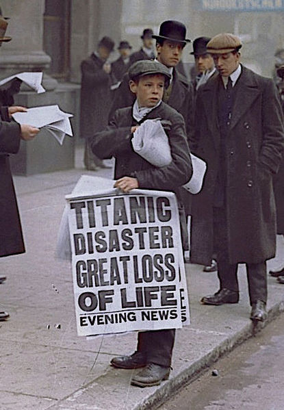 Paperboy with newspaper of Titanic's sinking