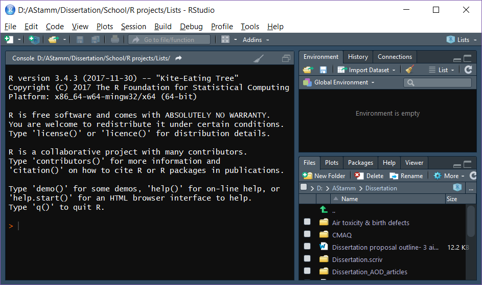 First Screenshot of RStudio